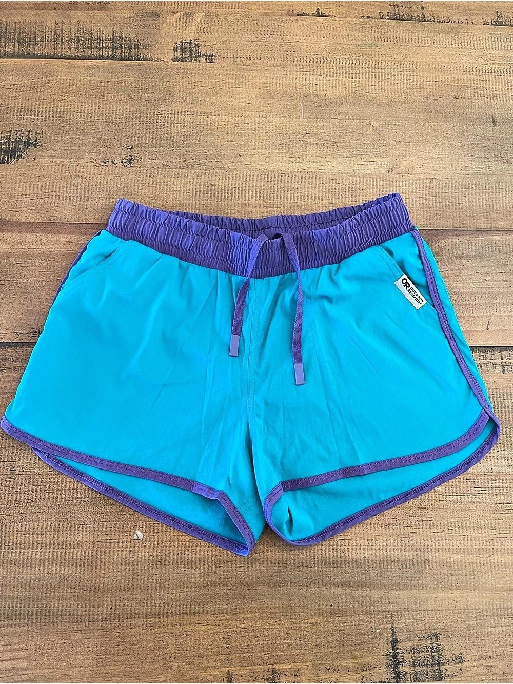 2/$20 Women's Aqua Running Shorts with Purple Trim